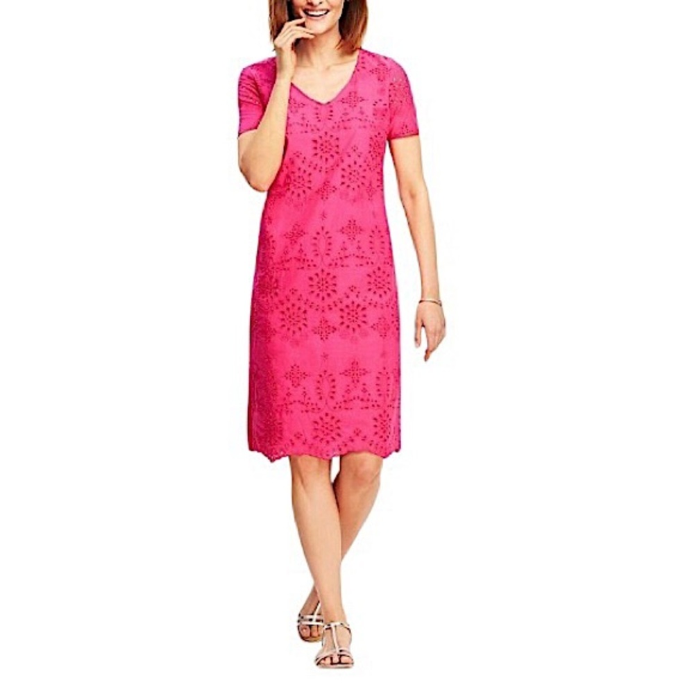 Talbots Cotton Pink Embroidery Eyelet Lined Versatile Work Casual Shift Dress 8